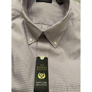 Club Room Men's XL 17‎ 34/35 Easy Care Button Down Cotton Purple Checkered Shirt